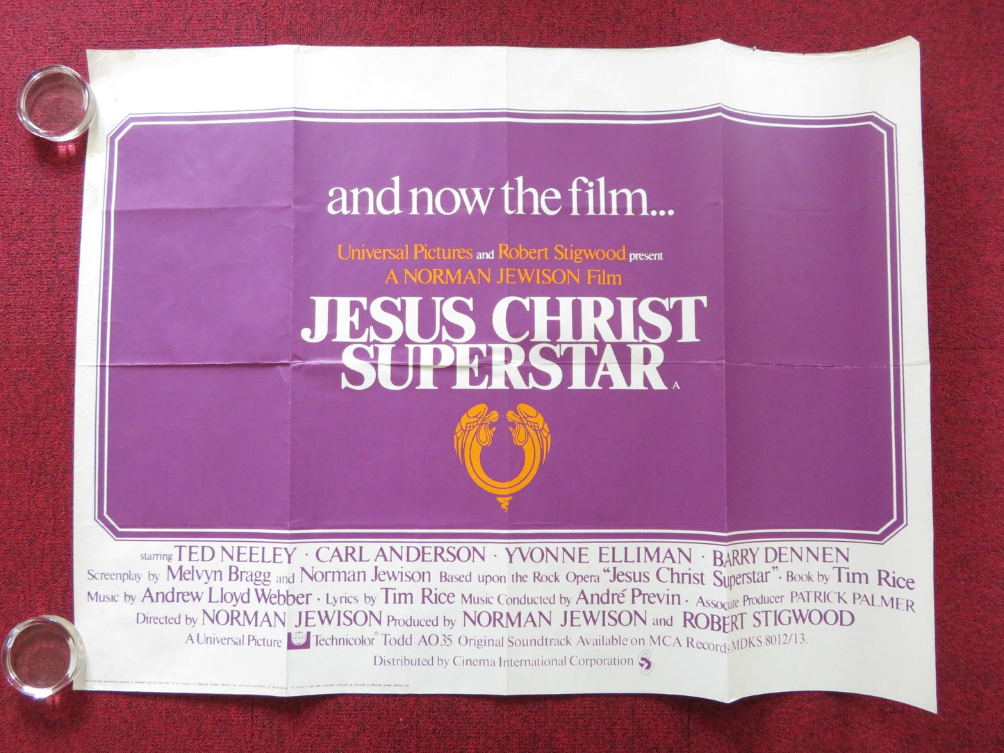 JESUS CHRIST SUPERSTAR UK QUAD POSTER FOLDED TED NEELEY CARL ANDERSON 1973