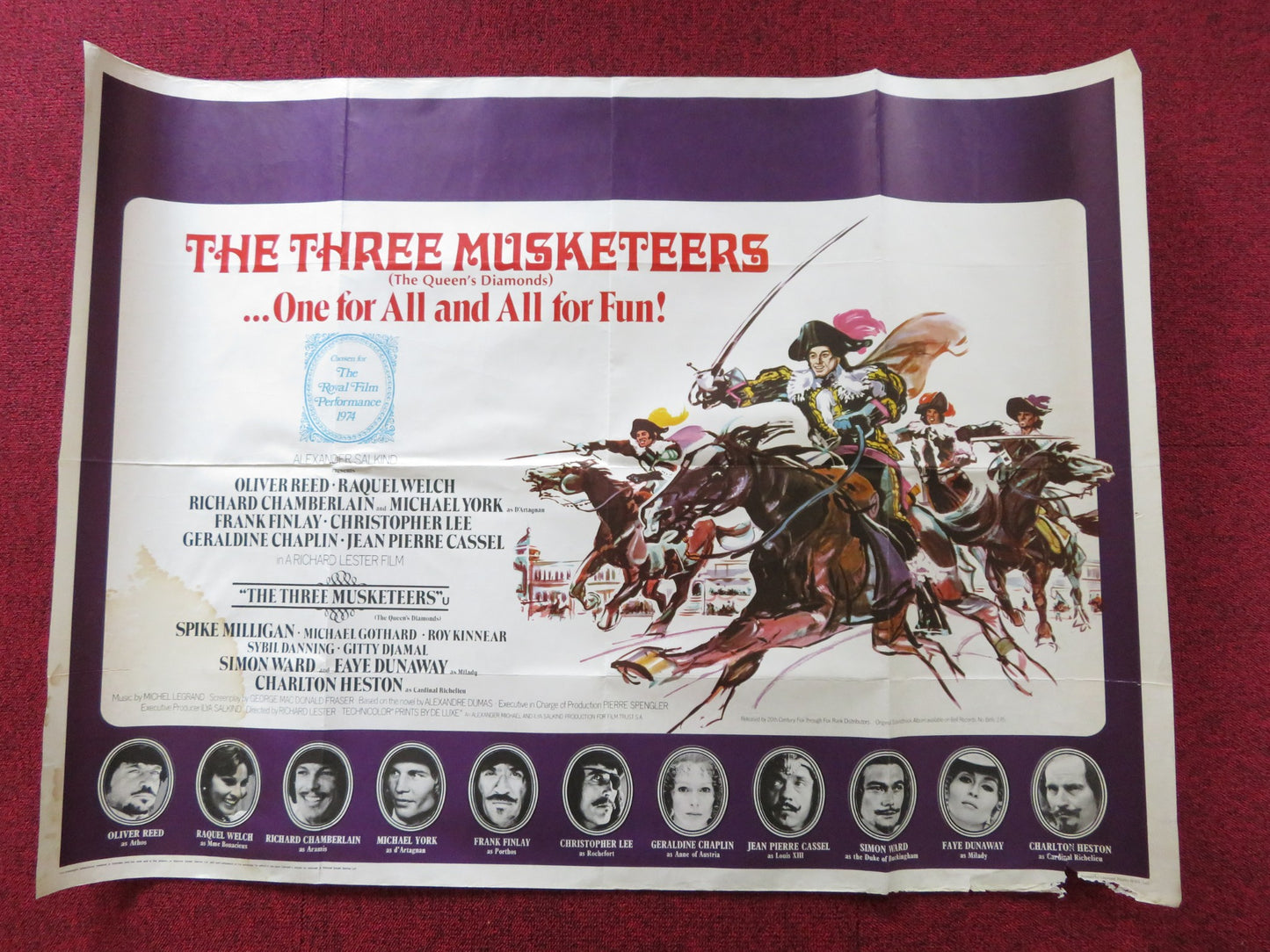 THE THREE MUSKETEERS UK QUAD POSTER FOLDED OLIVER REED RAQUEL WELCH 1973