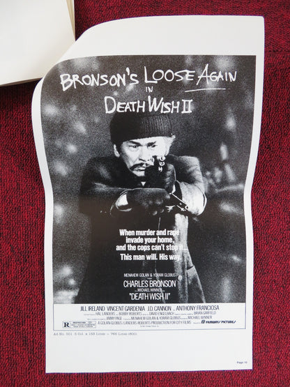 DEATH WISH II - FOLDED PRESSBOOK UNCUT FILMWAYS PICTURES CHARLES BRONSON 1982