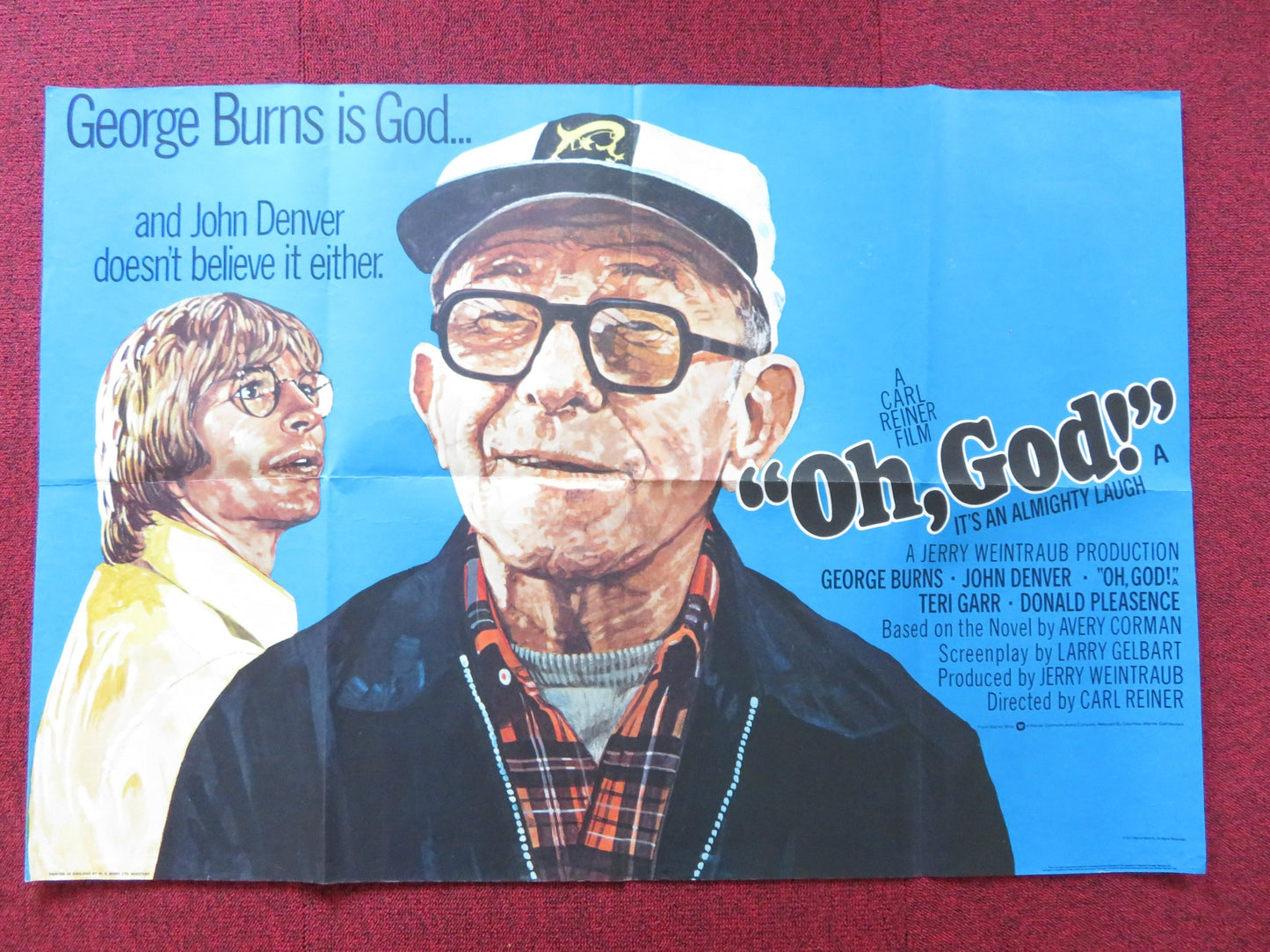 OH, GOD! UK QUAD POSTER FOLDED GEORGE BURNS JOHN DENVER 1977