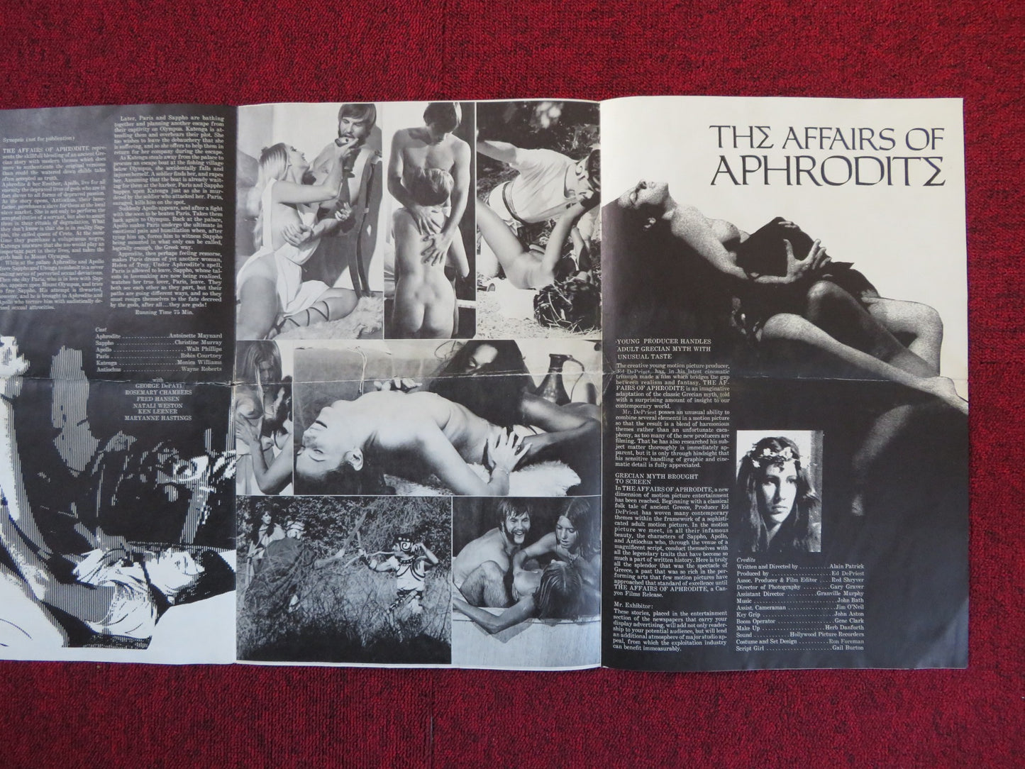 THE AFFAIRS OF APHRODITE - FOLDED PRESSBOOK UNCUT CANYON FILMS A. MAYNARD 1970