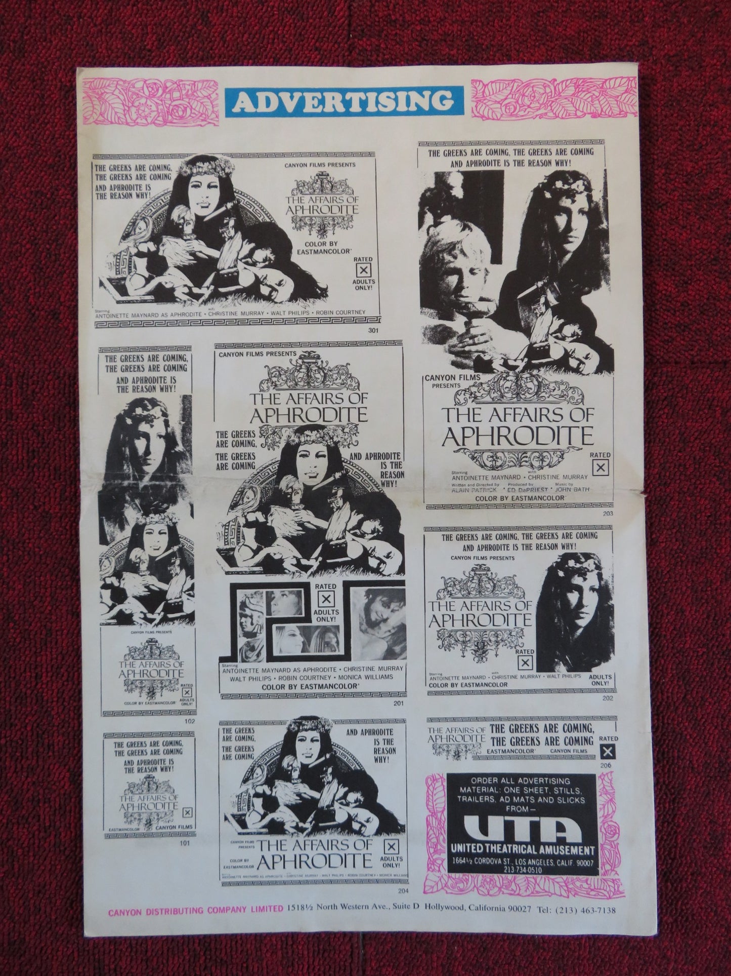 THE AFFAIRS OF APHRODITE - FOLDED PRESSBOOK UNCUT CANYON FILMS A. MAYNARD 1970