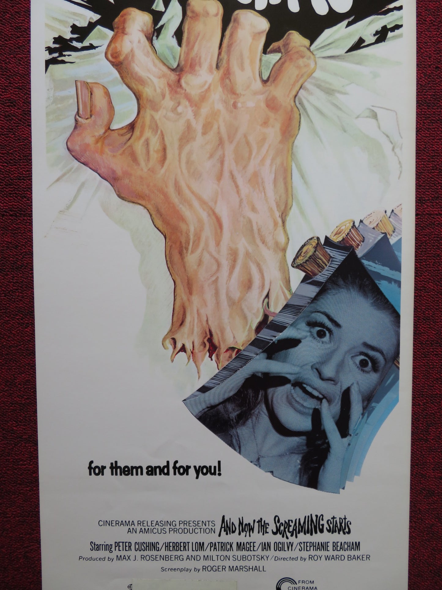 AND NOW THE SCREAMING STARTS  US INSERT (14"x 36") POSTER PETER CUSHING 1973