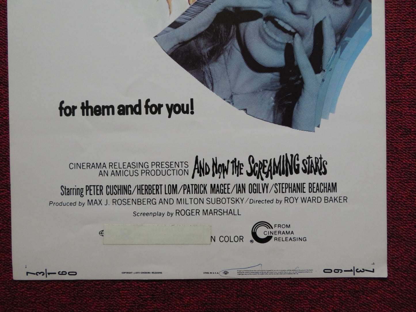 AND NOW THE SCREAMING STARTS  US INSERT (14"x 36") POSTER PETER CUSHING 1973