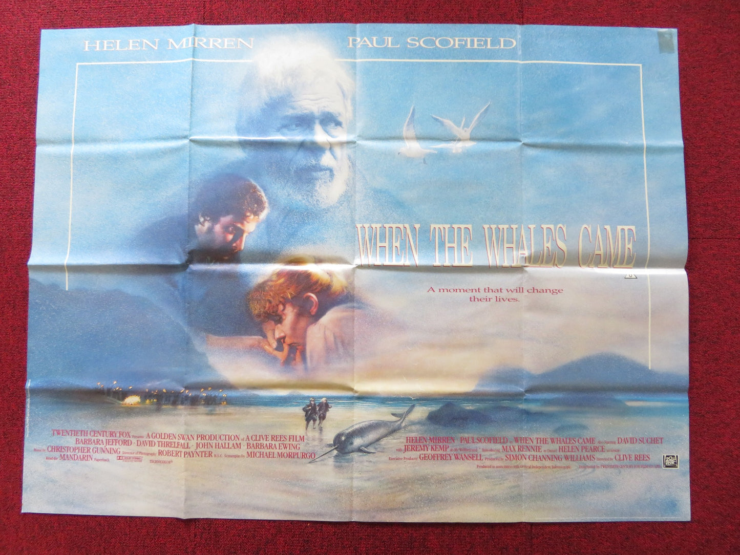 WHEN THE WHALES CAME UK QUAD POSTER FOLDED HELEN MIRREN PAUL SCOFIELD 1989