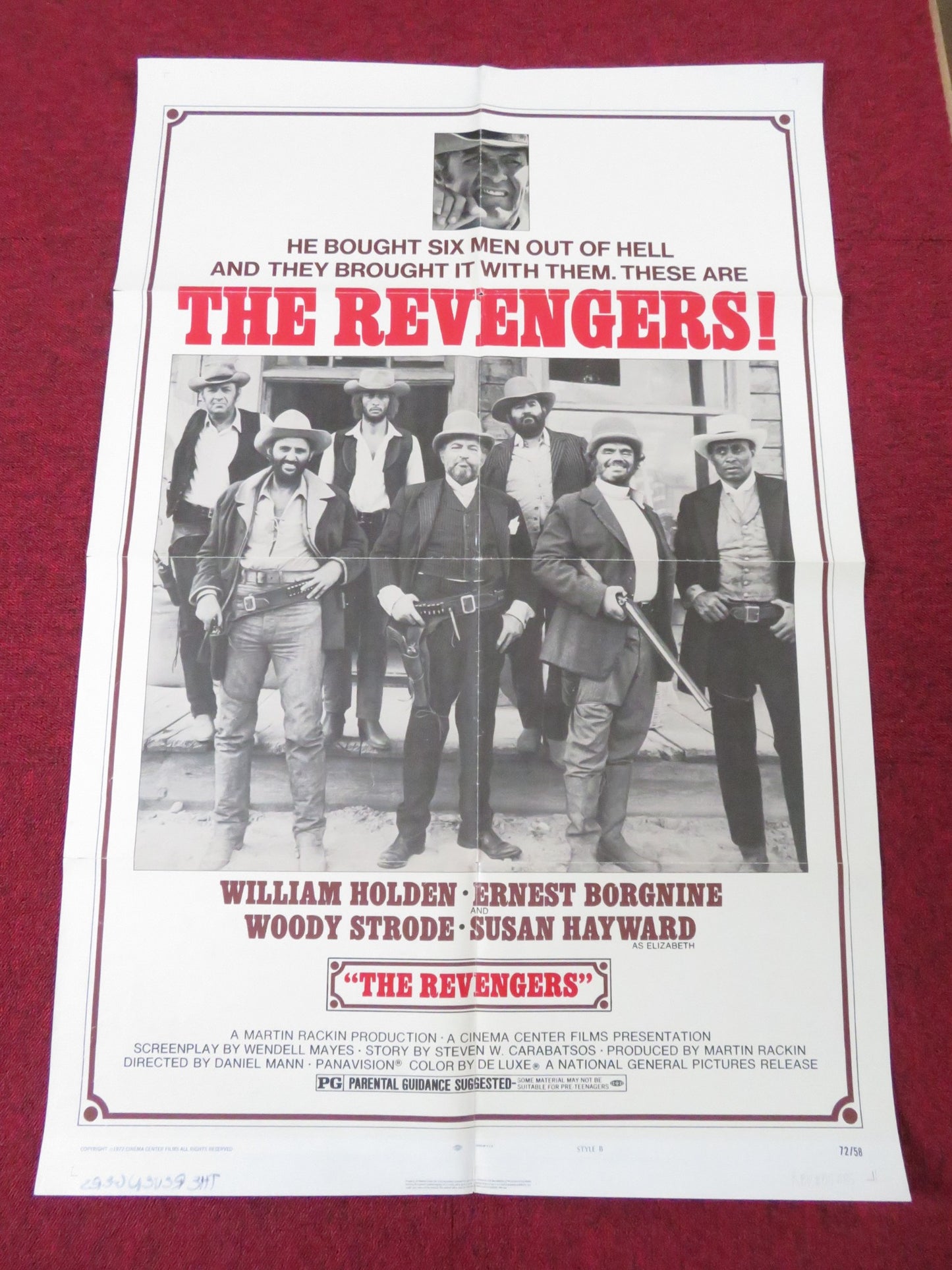 THE REVENGERS - STYLE B FOLDED US ONE SHEET POSTER WILLIAM HOLDEN BORGNINE 1972