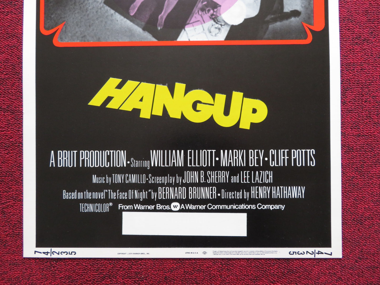 HANGUP US INSERT (14"x 36") POSTER WILLIAM ELLIOTT MARKI BEY 1974