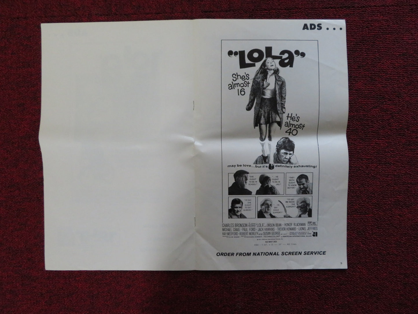 LOLA / LONDON AFFAIR - PRESSBOOK UNCUT AMERICAN INT. CHARLES BRONSON 1970