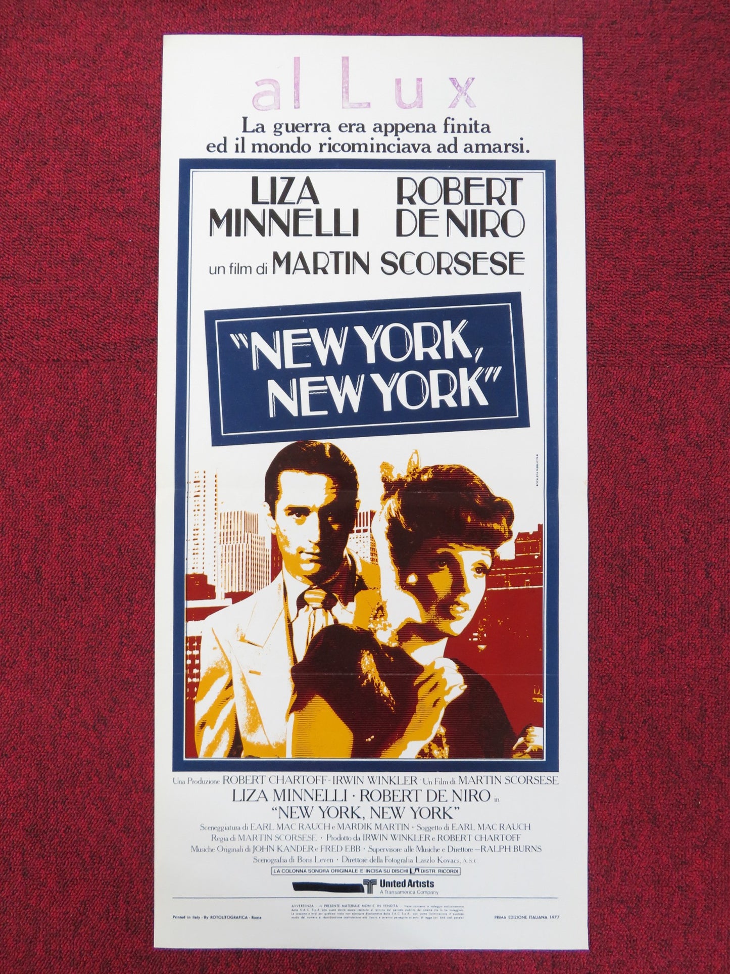 NEW YORK, NEW YORK ITALIAN LOCANDINA POSTER LIZA MINNELLI ROBERT DE NIRO 1977