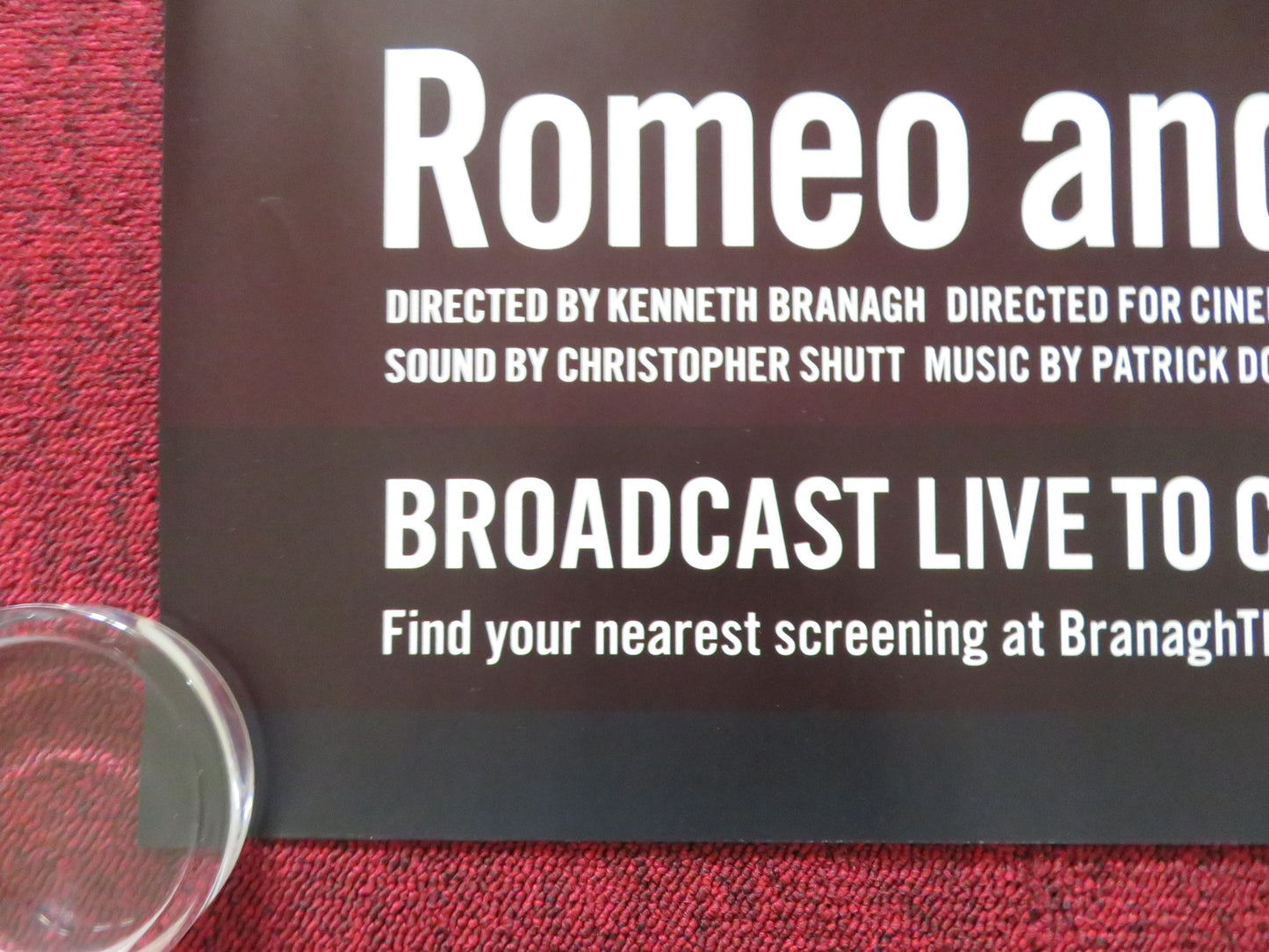 BRANAGH THEATER LIVE: ROMEO AND JULIET UK QUAD ROLLED POSTER DEREK JACOBI 2016