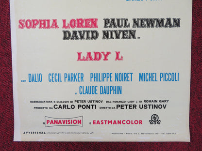 LADY L ITALIAN LOCANDINA POSTER SOPHIA LOREN PAUL NEWMAN DAVID NIVEN 1965