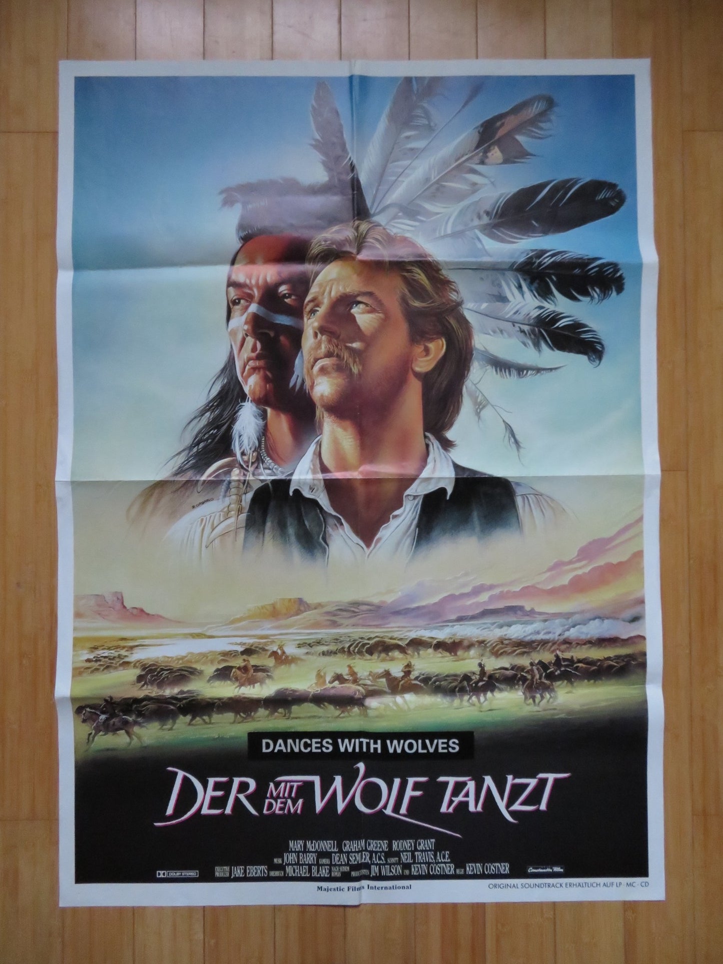 DANCES WITH WOLVES GERMAN A0 SOUNDTRACK POSTER FOLDED KEVIN COSTNER 1990