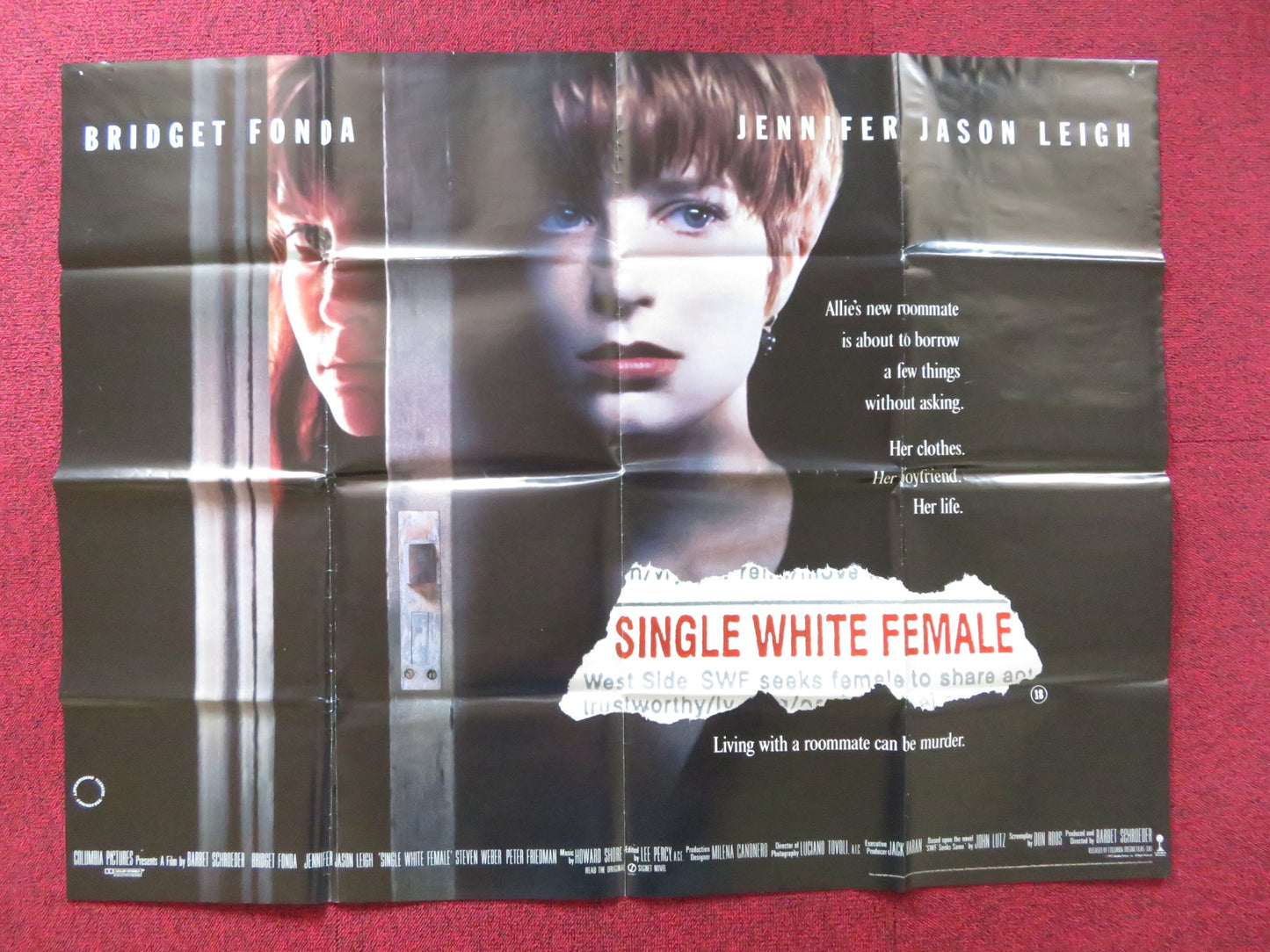 SINGLE WHITE FEMALE UK QUAD POSTER FOLDED BRIDGET FONDA J. JASON LEIGH 1992