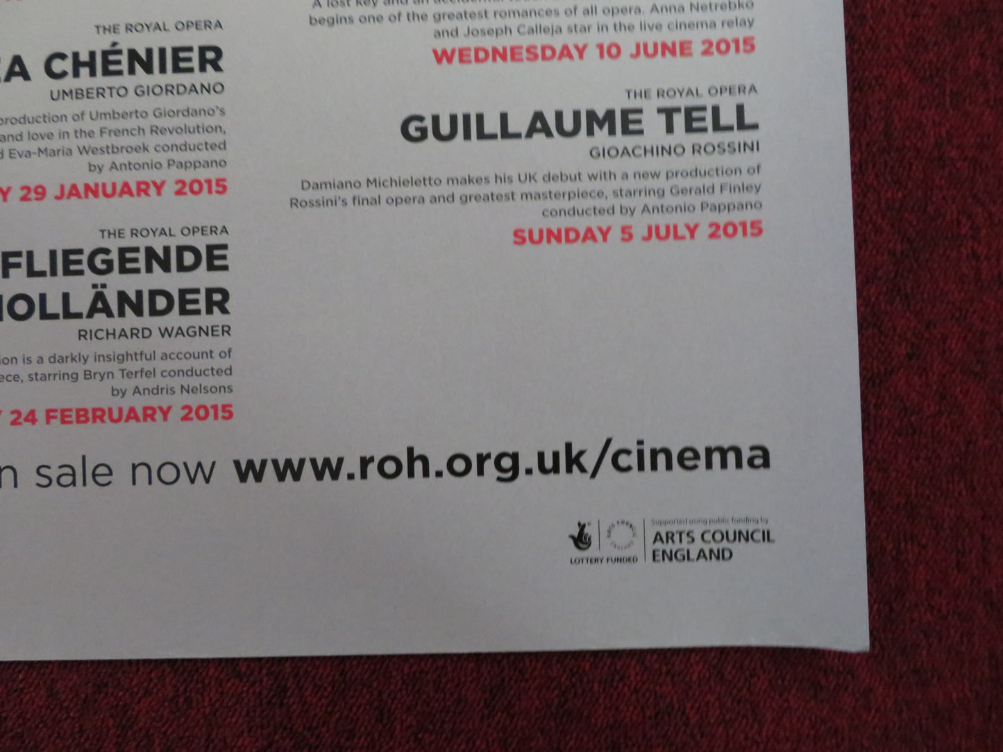 ROYAL OPERA HOUSE LIVE CINEMA SEASON 2014/2015 UK QUAD (30"x 40") ROLLED POSTER