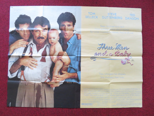 THREE MEN AND A BABY UK QUAD POSTER FOLDED TOM SELLECK TED DANSON 1987