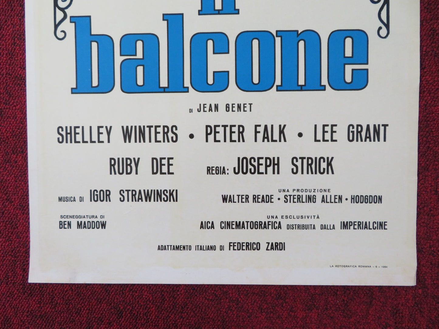 IL BALCONE ITALIAN LOCANDINA POSTER SHELLEY WINTERS PETER FALK 1964