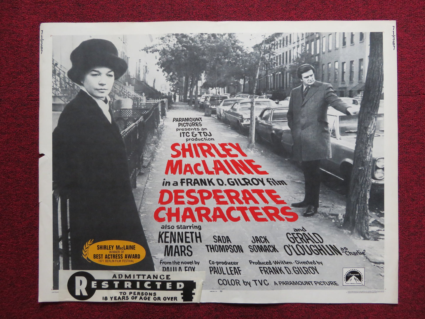 DESPERATE CHARACTERS US HALF SHEET (22"x 28") POSTER SHIRLEY MACLAINE 1971