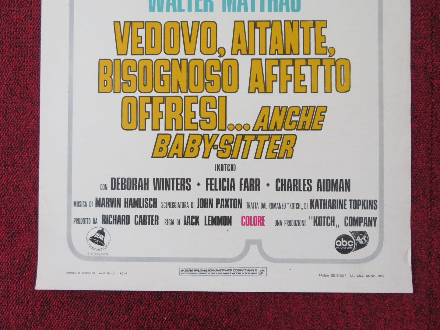 KOTCH ITALIAN LOCANDINA POSTER JACK LEMMON WALTER MATTHAU 1972