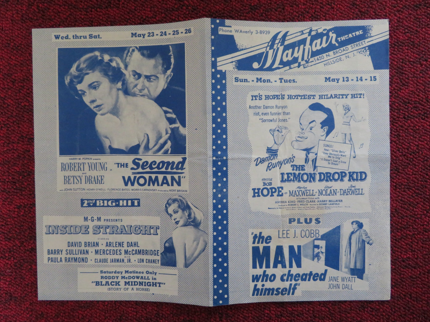 MAYFAIR THEATRE MOVIE PROGRAM-B BOB HOPE BETTE DAVIS GREGORY PECK