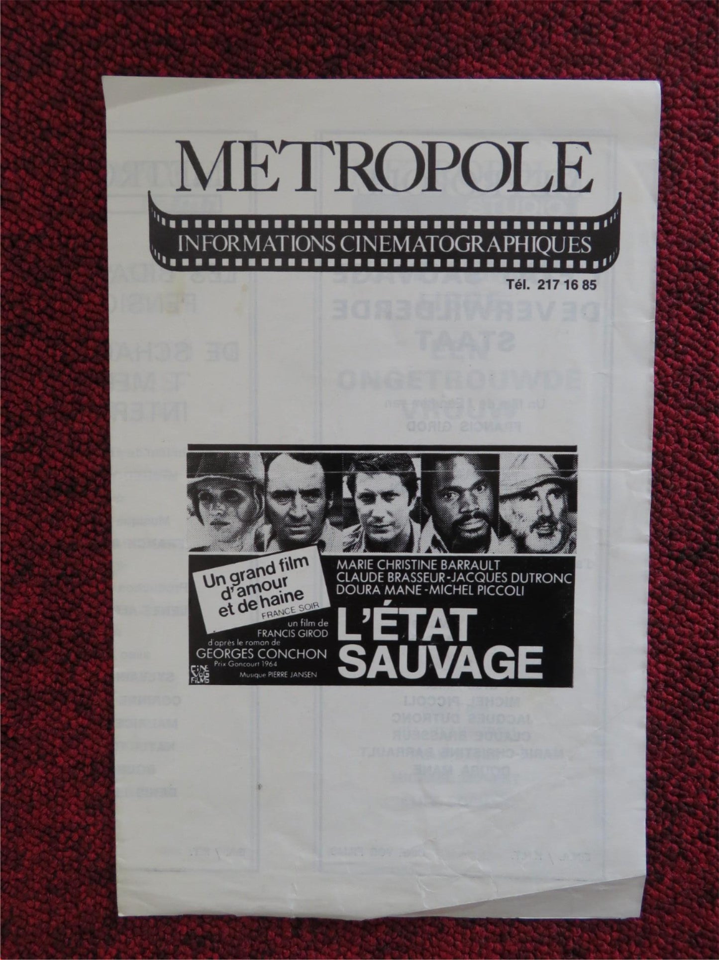 METROPOLE THEATRE MOVIE PROGRAM RYAN O'NEAL MARIE CHRISTINE BARRAULT