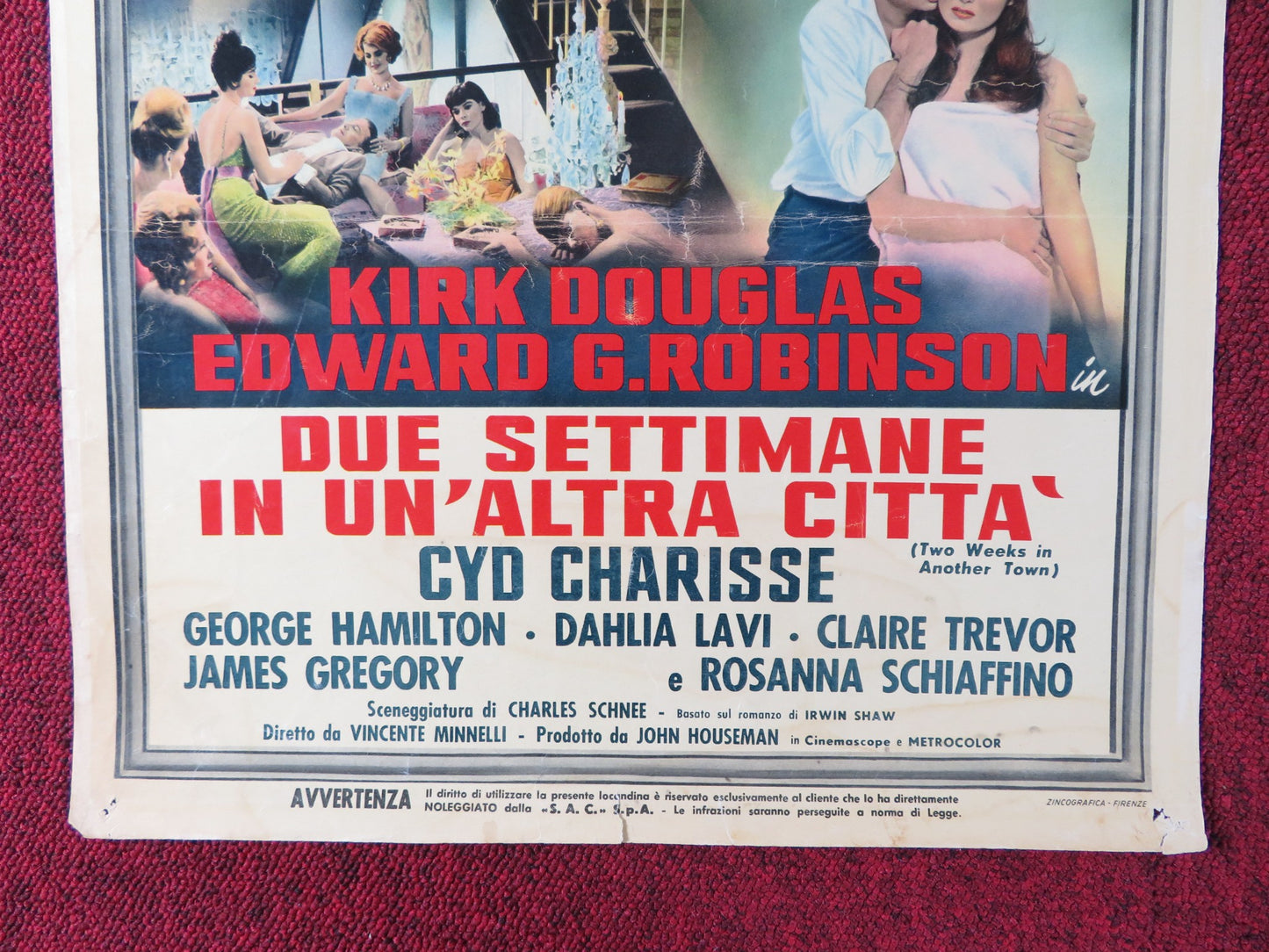 TWO WEEKS IN ANOTHER TOWN ITALIAN LOCANDINA POSTER KIRK DOUGLAS ROBINS 1962