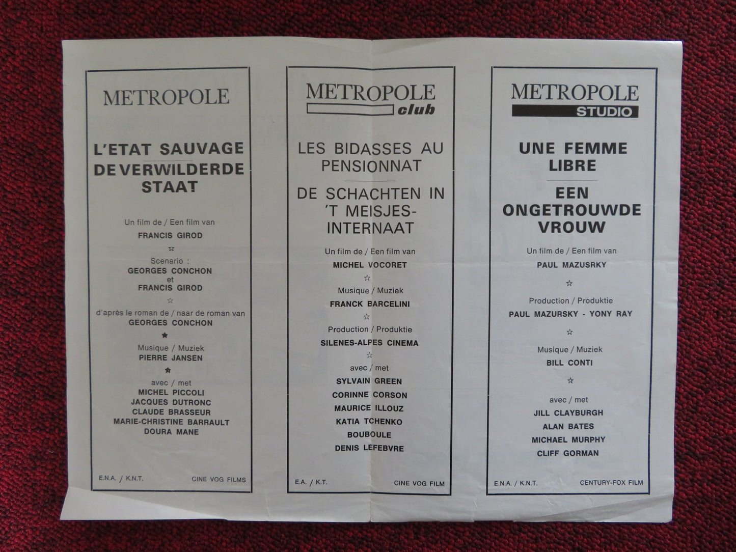 METROPOLE THEATRE MOVIE PROGRAM RYAN O'NEAL MARIE CHRISTINE BARRAULT