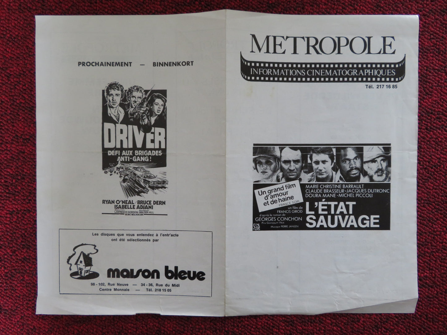 METROPOLE THEATRE MOVIE PROGRAM RYAN O'NEAL MARIE CHRISTINE BARRAULT