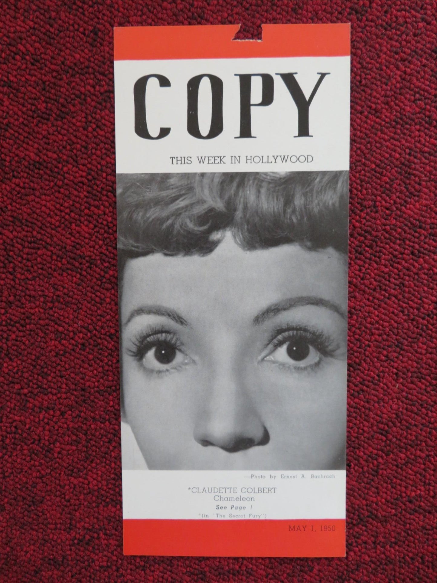 COPY FLYER MAY 1ST 1950 THE SECRET FURY RKO RADIO CLAUDETTE COLBERT