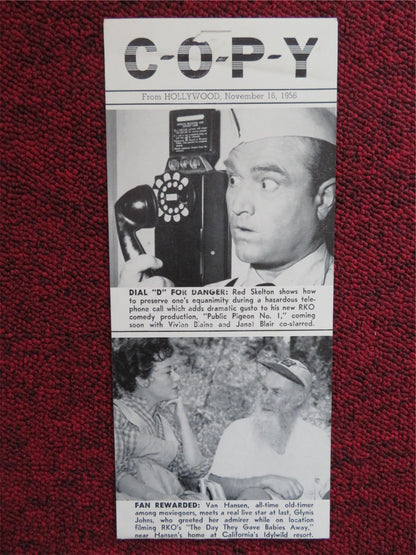 COPY FLYER NOV. 16, 1956 RKO RADIO RED SKELTON VAN HANSEN DIANA DORS