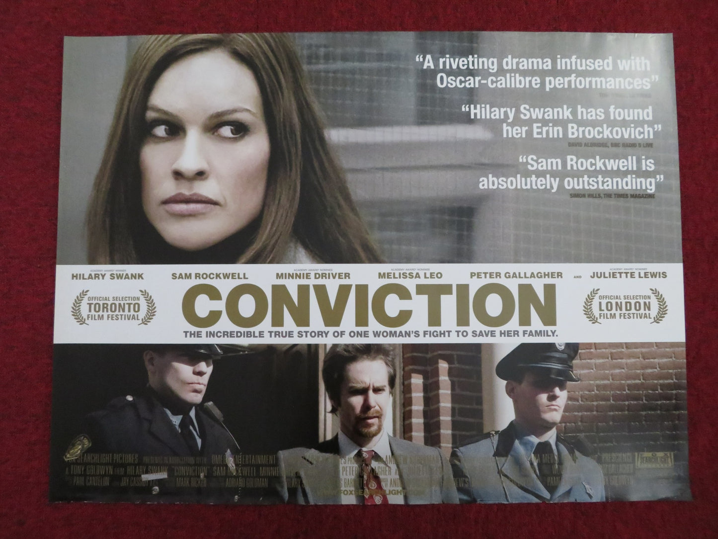 CONVICTION UK QUAD (30"x 40") ROLLED POSTER HILARY SWANK SAM ROCKWELL  2010