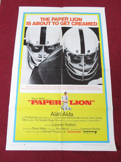 PAPER LION - A FOLDED US ONE SHEET POSTER ALAN ALDA LAUREN HUTTON 1968