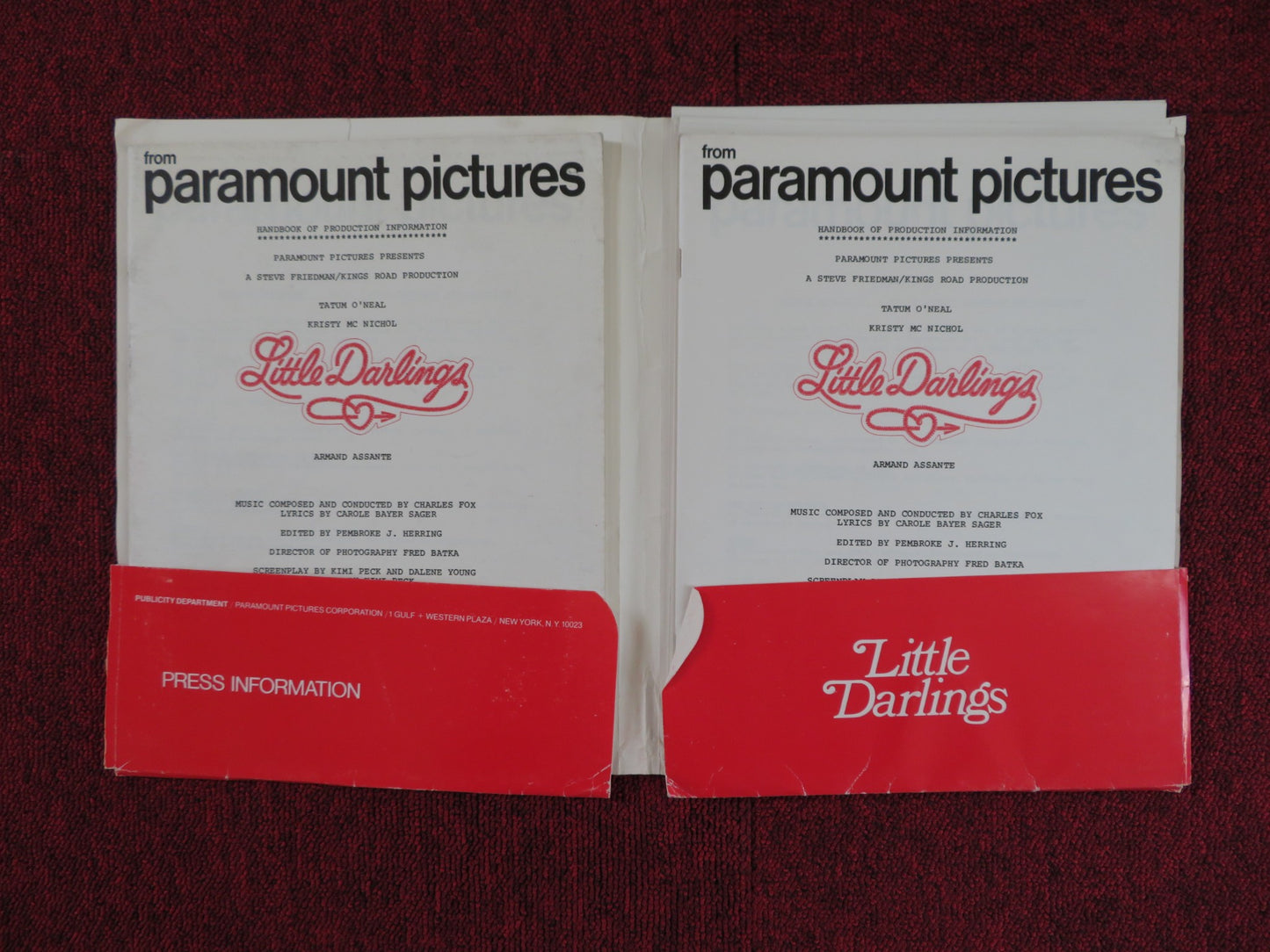 LITTLE DARLINGS PRESSKIT PARAMOUNT PICTURES TATUM O'NEAL KRISTY MCNICHOL 1980