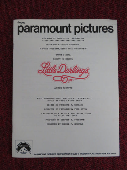 LITTLE DARLINGS PRESSKIT PARAMOUNT PICTURES TATUM O'NEAL KRISTY MCNICHOL 1980