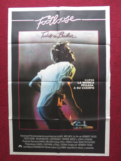 FOOTLOOSE FOLDED ARGENTINA ONE SHEET POSTER KEVIN BACON JOHN LITHGOW 1985