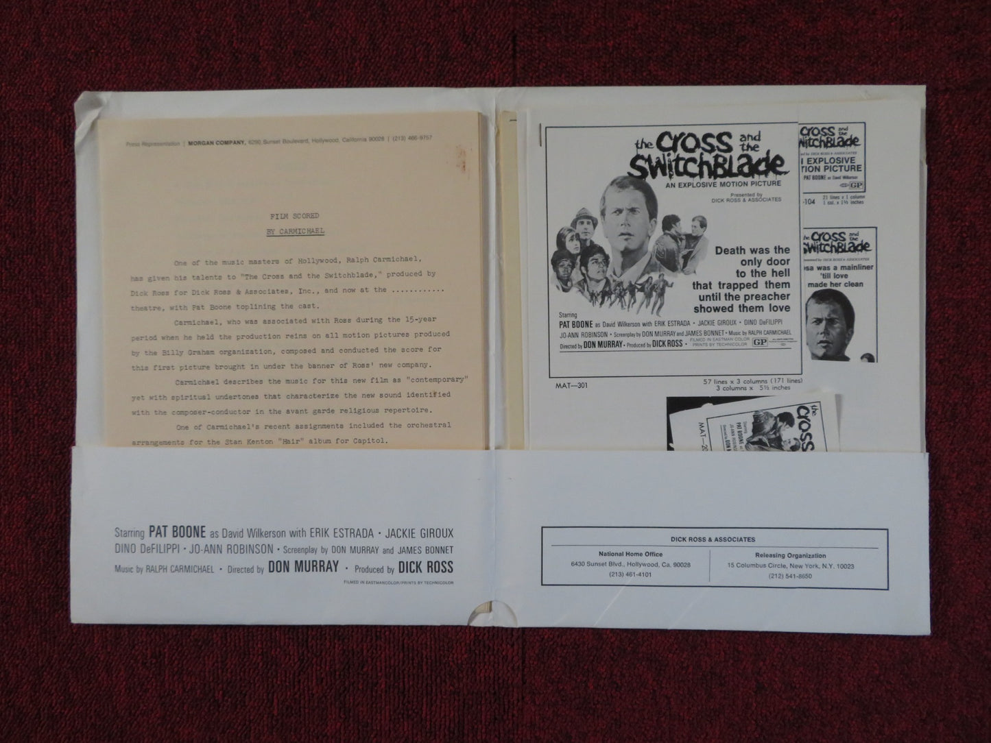 THE CROSS AND THE SWITCHBLADE PRESSKIT PAT BOONE ERIK ESTRADA 1970- cut