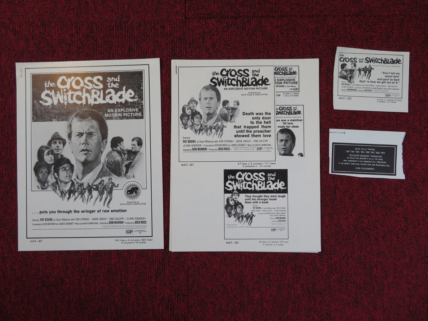 THE CROSS AND THE SWITCHBLADE PRESSKIT PAT BOONE ERIK ESTRADA 1970- cut