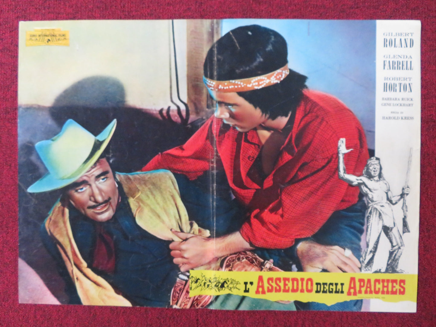 APACHE WAR SMOKE - B ITALIAN FOTOBUSTA POSTER GILBERT ROLAND GLENDA FARRELL 1958