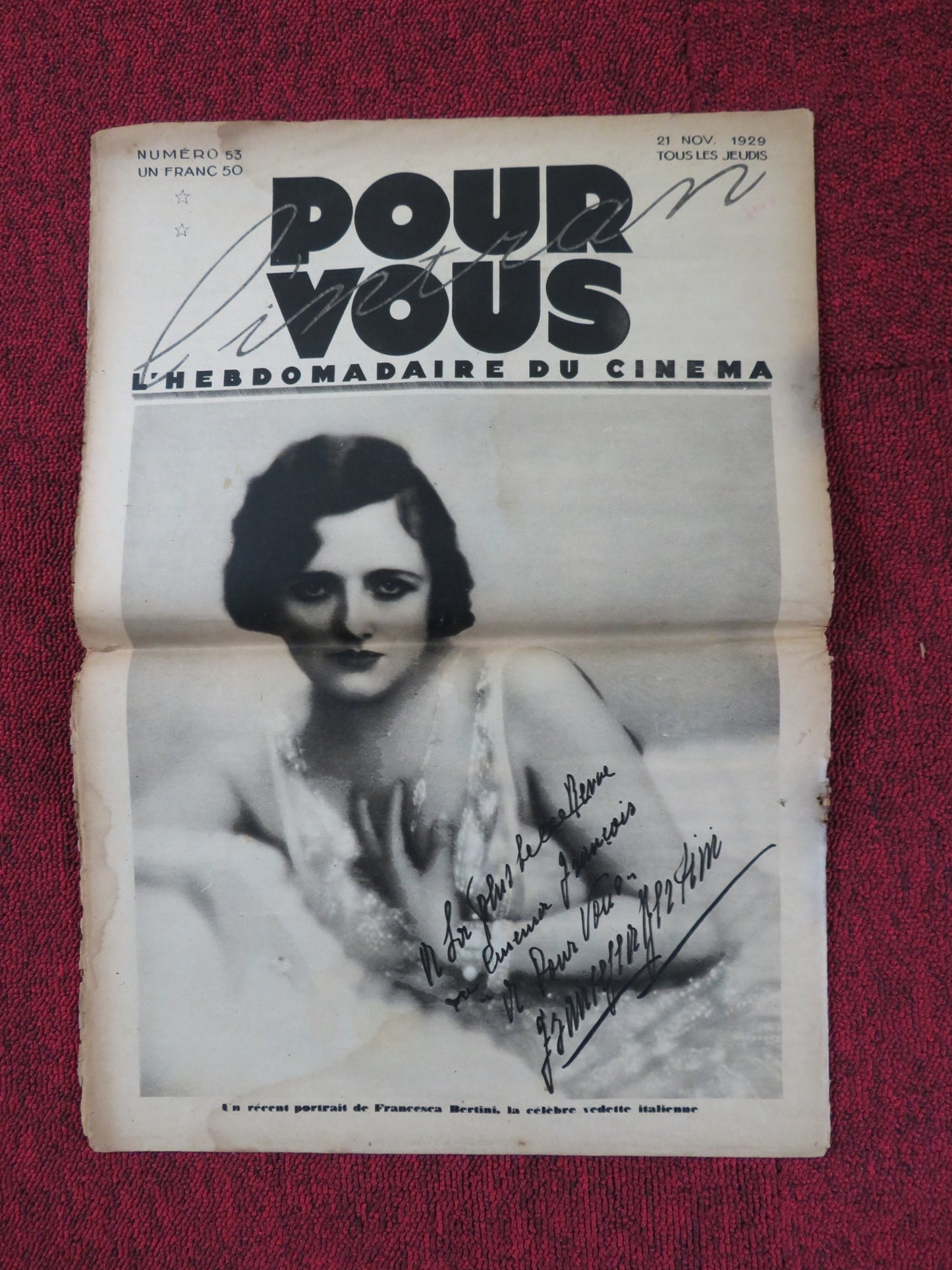 POUR VOUS CINEMA NO. 53 - FRENCH CINEMA + FILM WEEKLY NEWSPAPER GRETA GARBO 1929