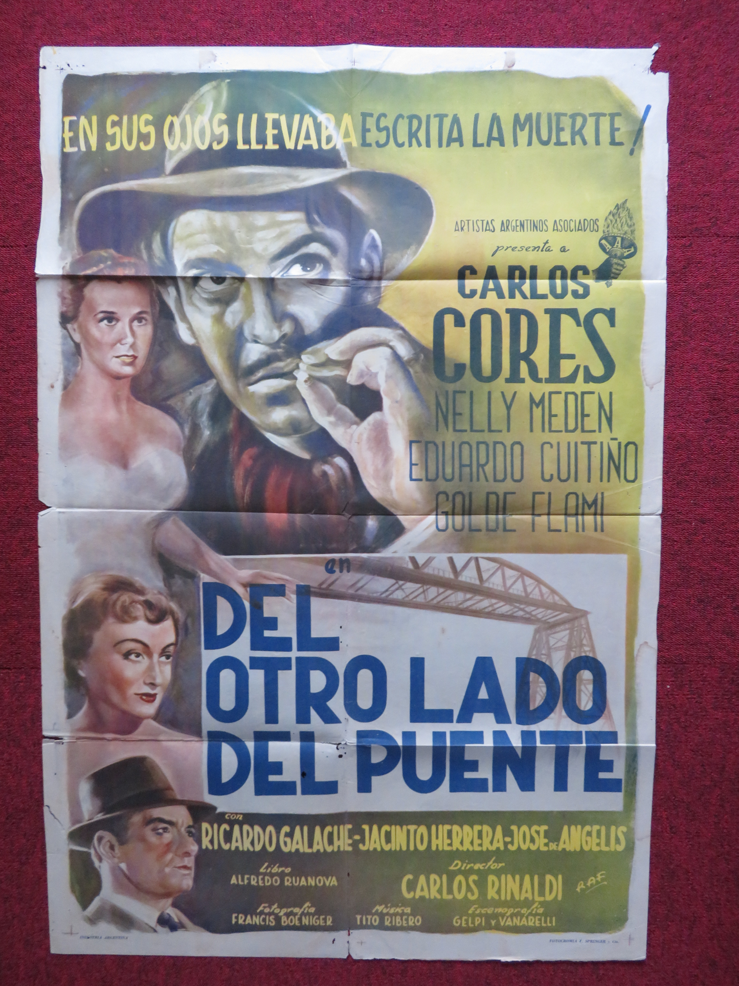 DEL OTRO LADO DEL PUENTE FOLDED ARGENTINA ONE SHEET POSTER CARLOS CORES