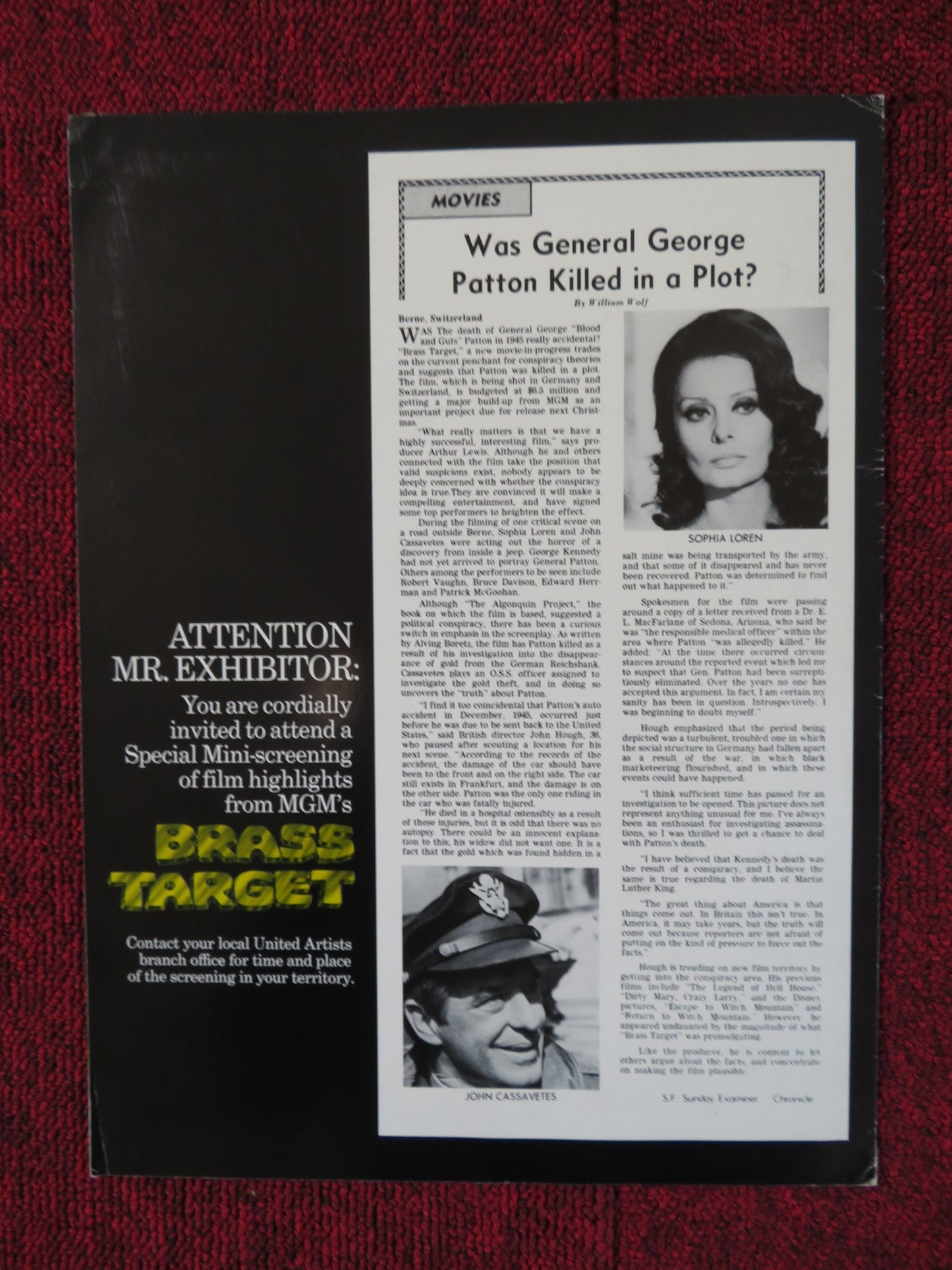 BRASS TARGET PRESSKIT COVER MGM SOPHIA LOREN JOHN CASSAVETES 1978