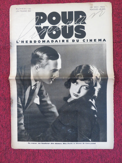 POUR VOUS CINEMA NO. 54 - FRENCH CINEMA + FILM WEEKLY NEWSPAPER DITA PARLO 1929