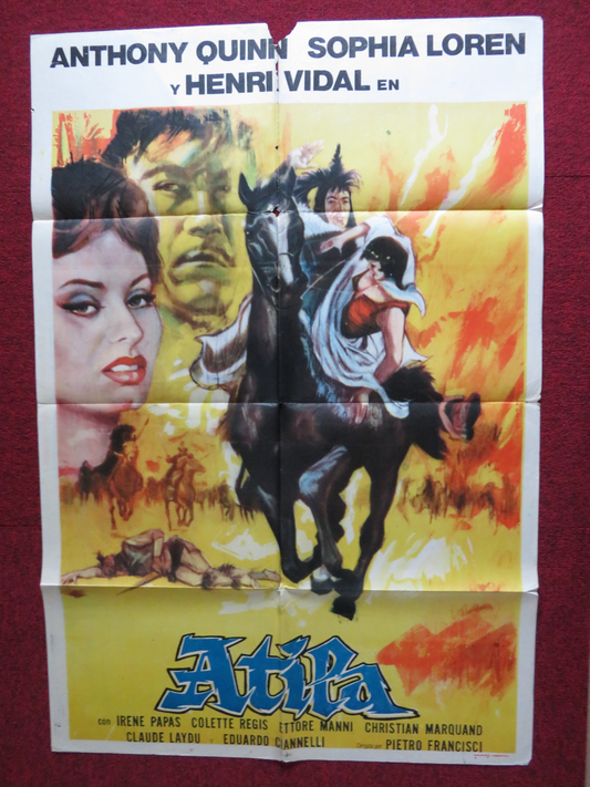 ATTILA FOLDED ARGENTINA ONE SHEET POSTER ANTHONY QUINN SOPHIA LOREN 1954