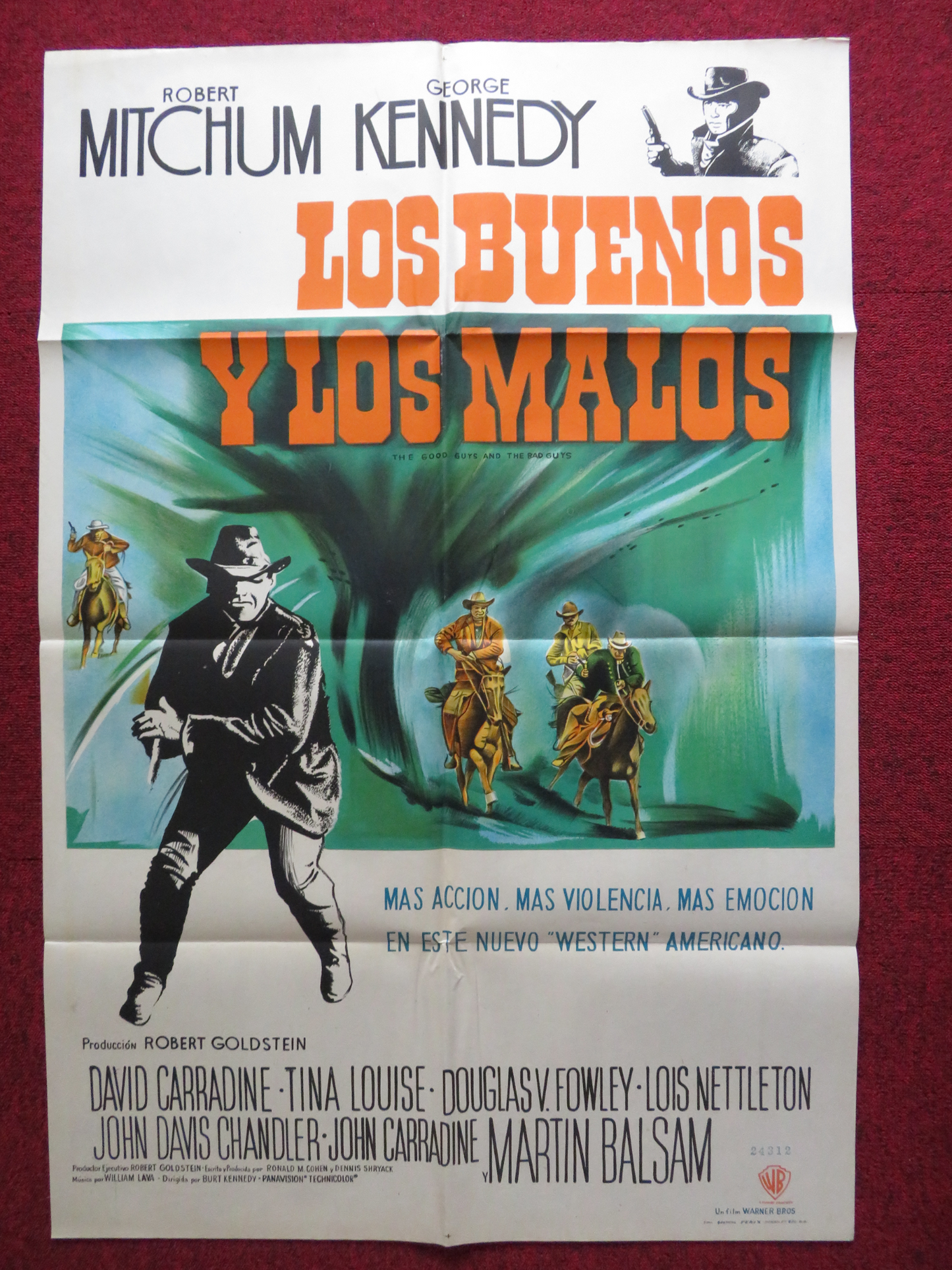 THE GOOD GUYS AND THE BAD GUYS FOLDED ARGENTINA ONE SHEET POSTER ROBERT MITCHUM