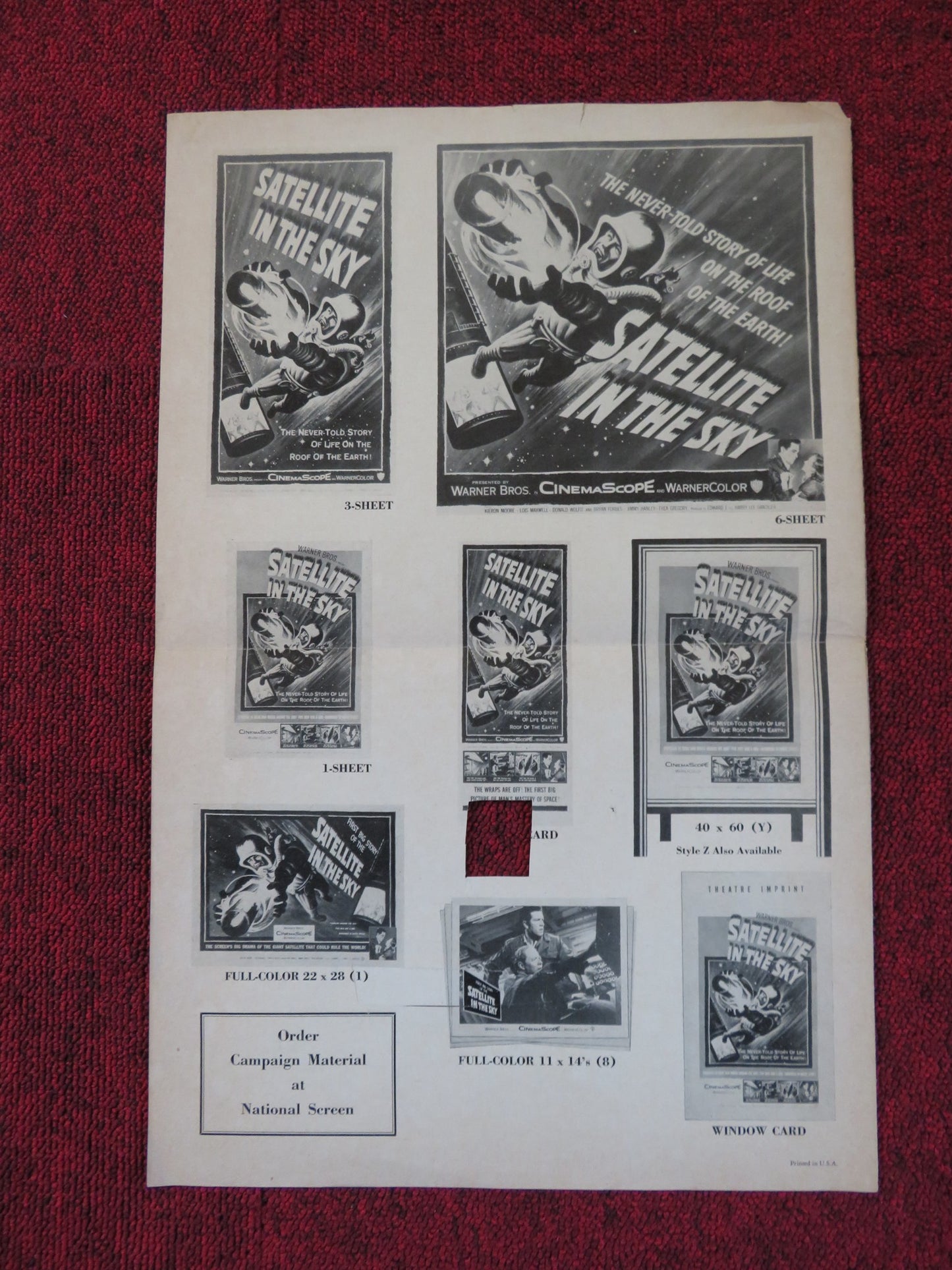 SATELLITE IN THE SKY FOLDED PRESS BOOK CUT WARNER BROS. KIERON MOORE 1956