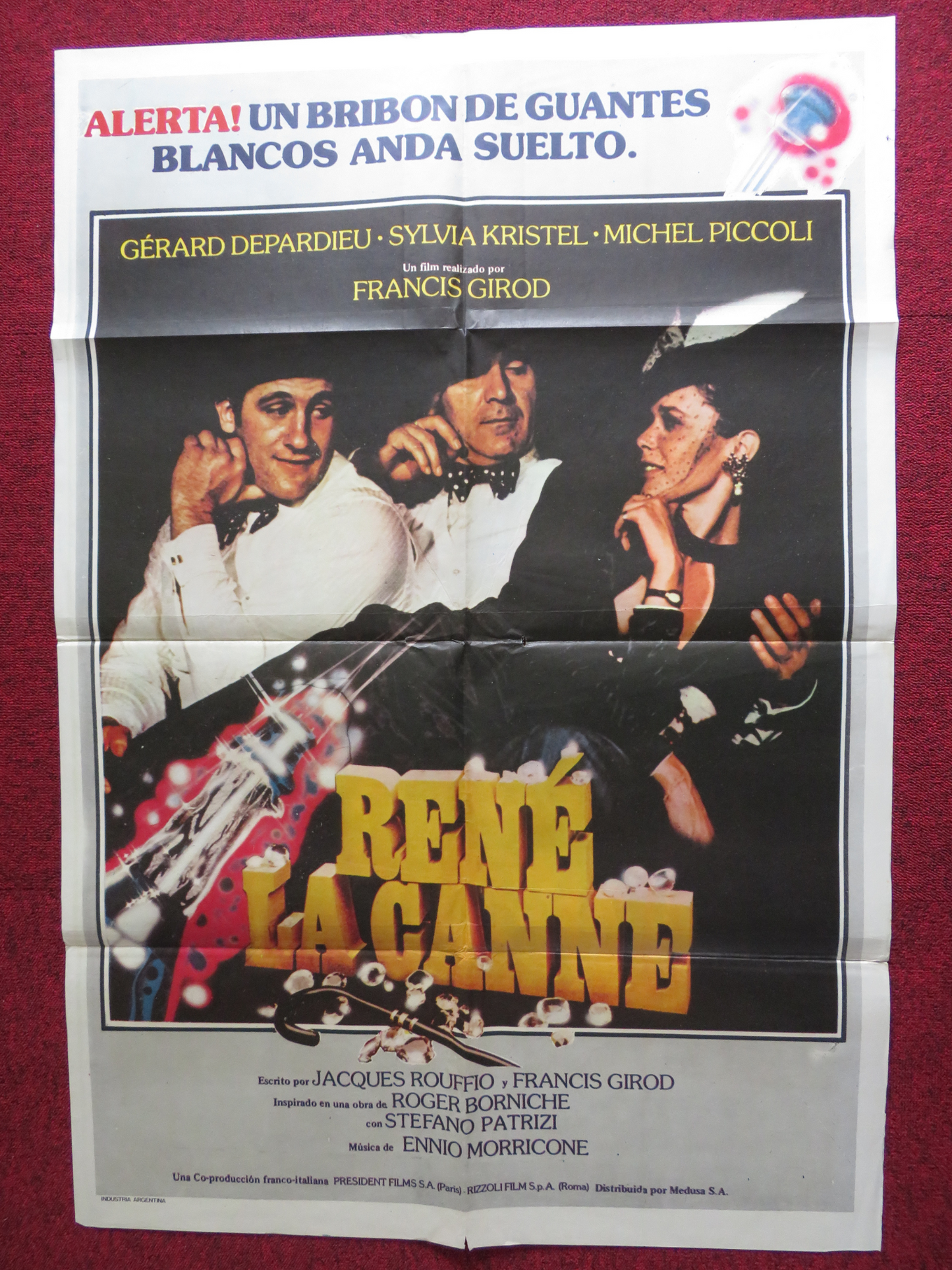 RENE LA CANE FOLDED ARGENTINA ONE SHEET POSTER GERARD DEPARDIEU SYLVIA KRISTEL