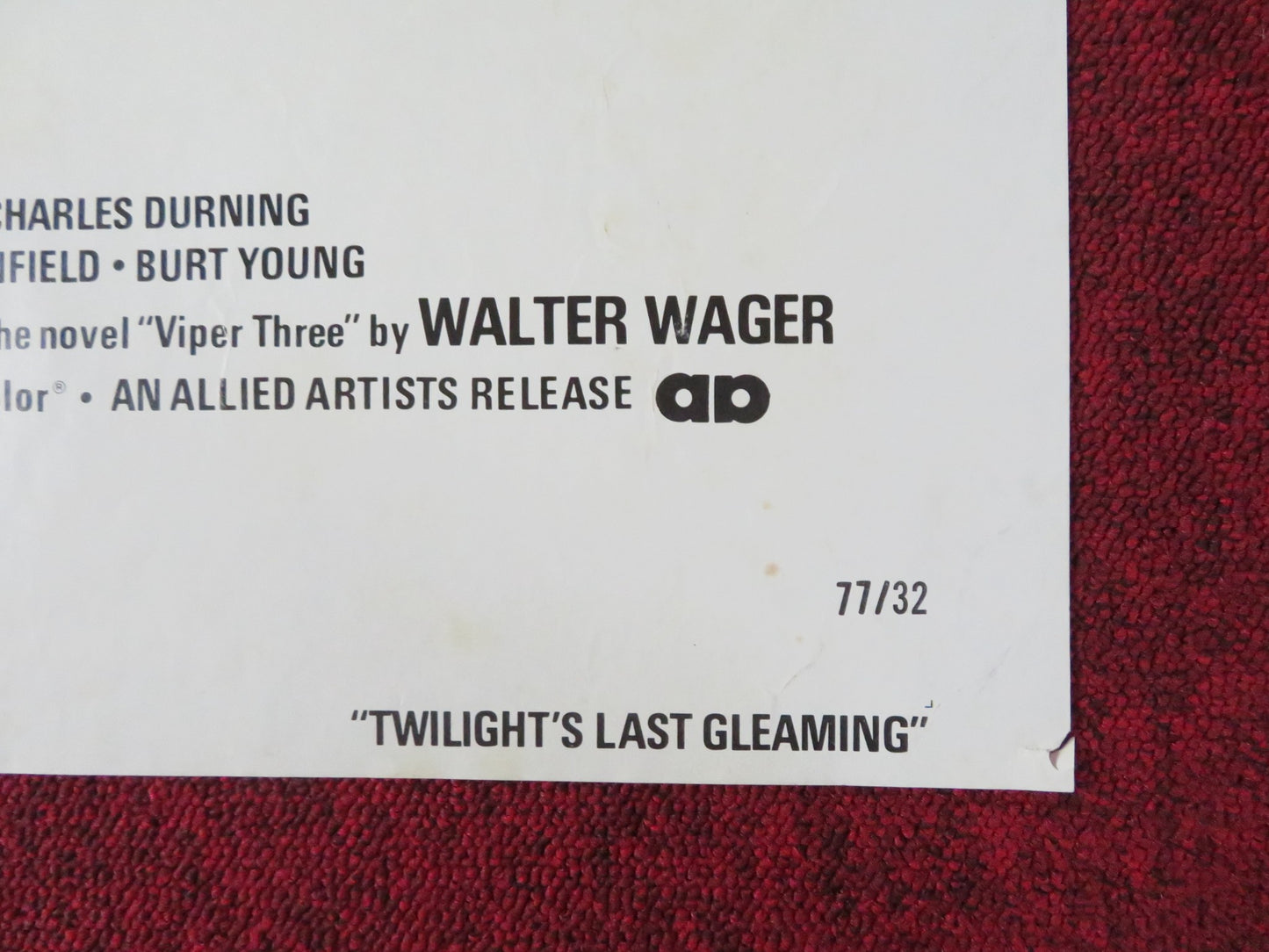 TWILIGHT'S LAST GLEAMING - B FOLDED US ONE SHEET POSTER BURT LANCASTER 1977