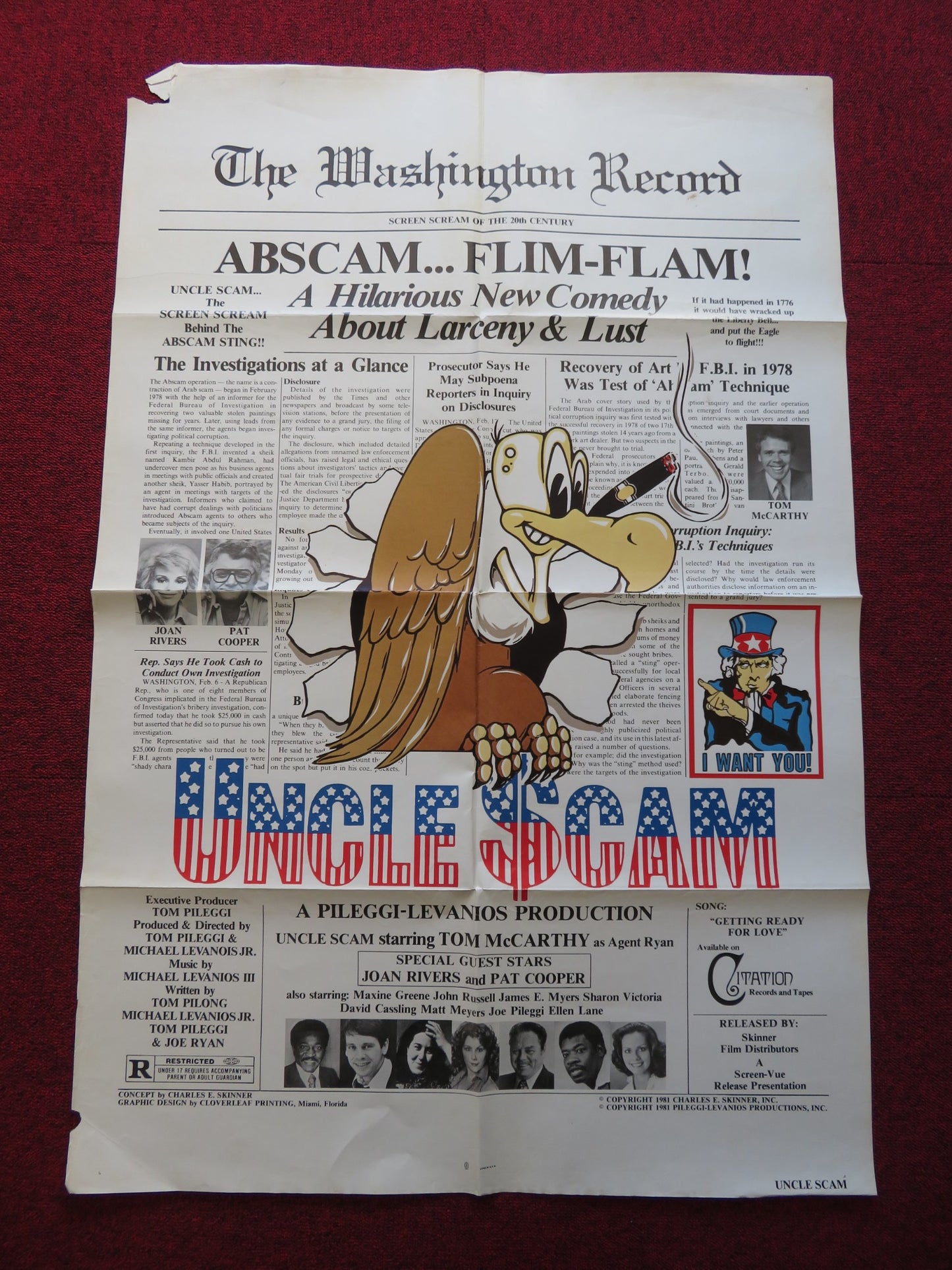 UNCLE SCAM FOLDED US ONE SHEET POSTER TOM MCCARTHY JOAN RIVERS 1981