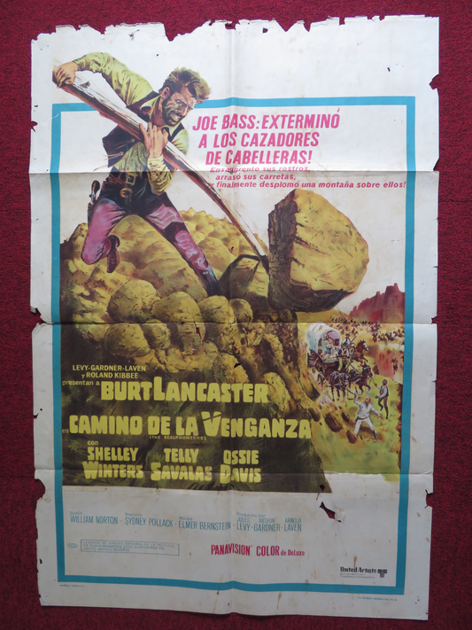 THE SCALPHUNTERS FOLDED ARGENTINA ONE SHEET POSTER BURT LANCASTER SHELLEY WINTER