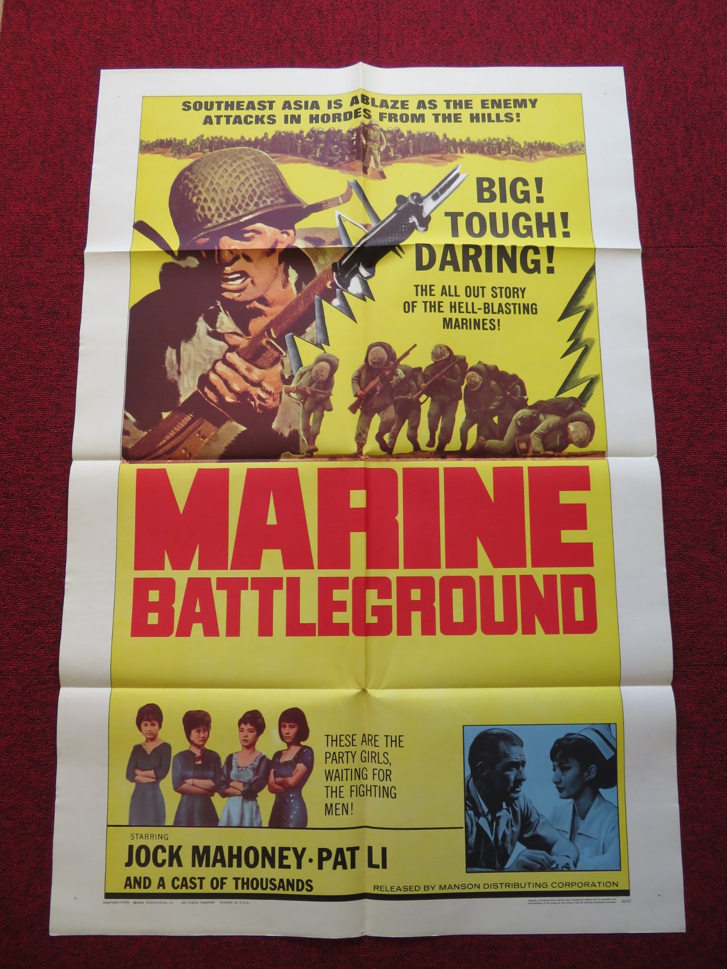 MARINE BATTLEGROUND FOLDED US ONE SHEET POSTER JOCK MAHOEY PAT LI 1966