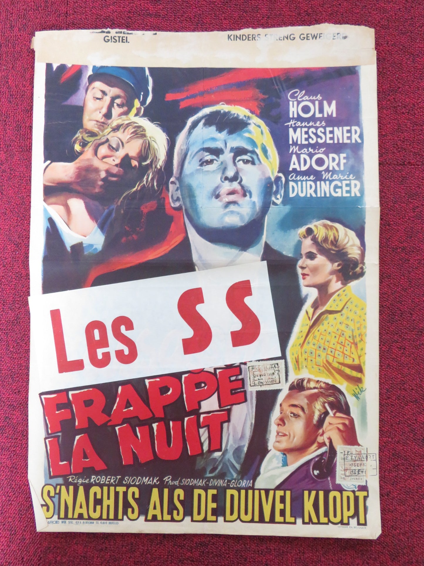 THE DEVIL STRIKES AT NIGHT BELGIUM POSTER CLAUS HOLM MARIO ADORF 1957